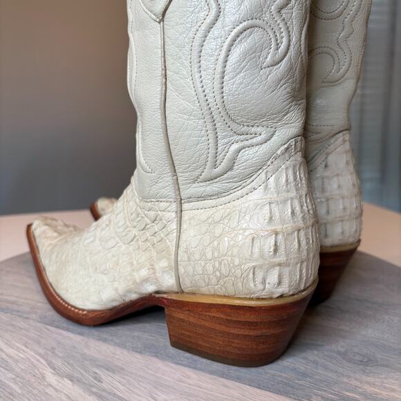 Los Altos Boots Men's White Caiman Crocodile Leather Cowboy Boots US Size 7 M 7M - Picture 8 of 13